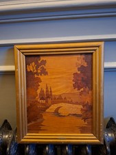 village alsacien panneau marqueterie bois signé P. Rosenau