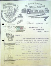 Old invoice H. VIGNERON, sewing machine comic book Sevastopol Paris 1920