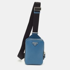 Prada Blue Saffiano Lux Leather Brique Sling Bag