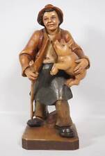 Peasant woman with wooden pig figure carved painted Bernardi Groedner