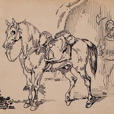 Joseph Simon Volmar Horse and Knight Signed Unique Ink Drawing 1853