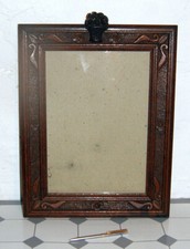 Cadre fin XIXe art populaire Motif Corbeille Louis XVI chêne foncé + verre/fond