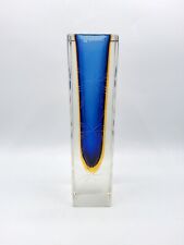 Vase cristal soufflé coloré sommerso jaune bleu taillé Flavio Poli Murano XXème 