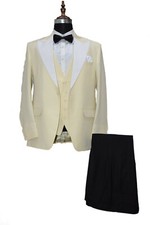 Hommes Crème Costumes Créateur Mariage Palefrenier Dîner (Veste + Gilet + Pants