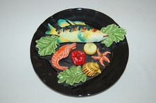 ❤️ belle assiette trompe l oeil barbotine poisson coquillage  vintage
