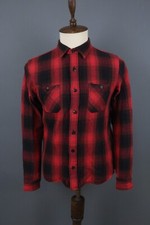 EDWIN Red Check Plaid Button Down Long Sleeve Flannel Shirt Size S