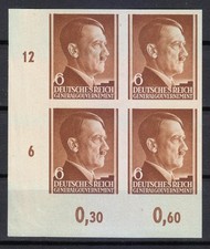 Pologne Post Osten 1941 Mi 72 U Sc N77 Adolf Hitler bloc de 4 imperforé **