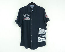 CAMP DAVID Men M Linen Muscule Fit Shirt Short Sleeve Casual Embroidery Top
