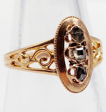 Bague marquise antique or rose 18k diamant taille roses sertis illusions (1880)