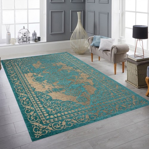 Tapis salon turquoise beige - tapis,