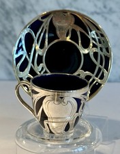 Lenox Mauser Sterling Overlay CobaltDemitasse Cup Saucer CAC c. 1900