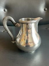 Ancien pot à lait crème eau chaude  en métal argenté Manche ébène