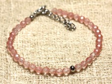 Bracelet Argent 925 et Pierre semi précieuse Quartz Cerise Facetté 4mm