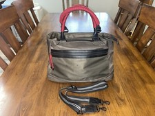 Mouflon Andromeda Augusta OD Green Khaki Crossbody Handbag Purse w Red Handles