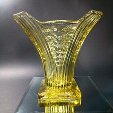 Art Deco ~ Val St Lambert Luxval Style ~ Yellow Glass Ribbed Vase~ Mid Century