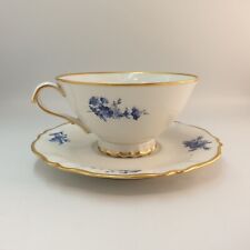 Beautiful Limoges Porcelain Blue Flowers Chocolate Cup and Saucer 1940s