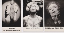 GUILDA (TRAVESTI) 3 PHOTOGRAPHIES sur CARTES 14*9 E. PIAF M. MONROE M. DIETRICH
