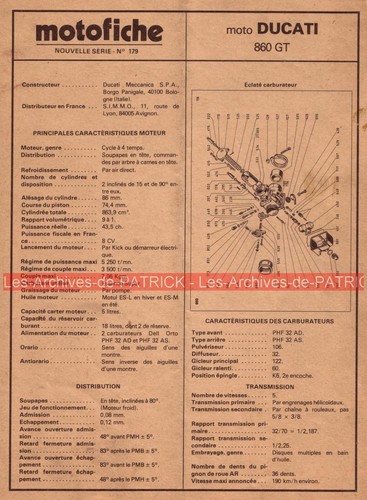 Ducati 860 fiche - fiche, technique