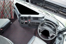 ECO LEATHER FLOOR MATS SET-BLACK/RED  FIT RENAULT T RANGE  WITH ENGINE HUMP