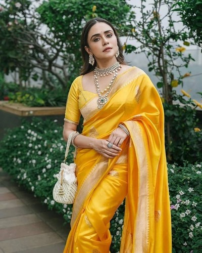 Beau sari soie jaune lichi - soie,