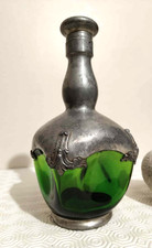 Vintage France Green Pewter and Glass Malta Bottle Decanter