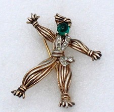 TRIFARI PHILLIP STERLING SILVER GREEN CABACHON RINTINTIN RAG DOLL BROOCH PIN