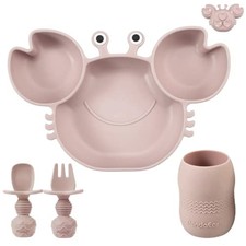 PandaEar Ensemble d'Alimentation Bébé en Silicone | Assiette Divisée avec Ven...