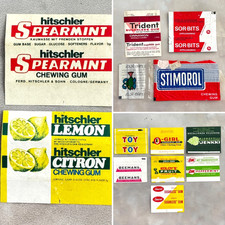 Vintage Gum Wrappers Lot (13) – Trident, Stimorol, Jenkki, Hitschler, 70s–80s In
