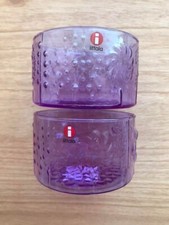 iittala Flora Amethyst Bowl Glass Set of 2 Oiva Toikka 1960-70s Vintage OOP RARE