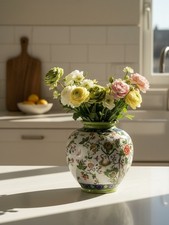 Vase boule faïence craquelé chinoiserie vintage années 60-80