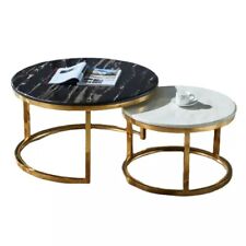Rond Table Basse Set Or Blanc Noir Mélange Marbre Table de Salon 2 Pièce
