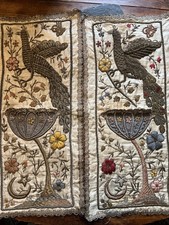 Remarkable Pair of Embroidery Silk Embroidered Silver Thread & Candle circa 1800