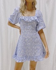 Palm Noosa Dress Size AU 8 /US 4 Mini 100% Linen Floral Broderie Lace Ruffle