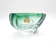 VINTAGE ASHTRAY VAL SAINT LAMBERT  "TRIDENT" RENE DELVENNE BELGIUM CRYSTAL GREEN