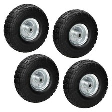 4x 10" Roue de brouette PU caoutchouc solide 4.10/3.50-4 axe inclus Ø 260 mm