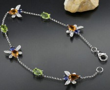 Bracelet Diamants Pierres Précieuses Colorées 3,20 Carats "Abeille" Or Blanc 750