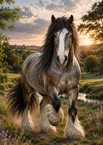 Cheval trait gris galop - de,