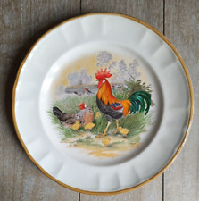 Ceramic plate decorated hand of a rooster, chicken and chicks / Italy / H. Arndt