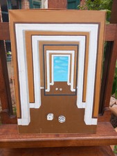 Les Deux Mondes. Oil canvas 20th century Stanton doors mirror dice 7 Freemasonry