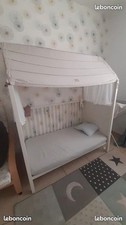 Lit évolutif bébé blanc Stokke Home + sommier + matelas + draps - Très bon état