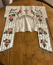 Antique French Religious Silk Altar Antependium Liturgical Fabric Glass Beads