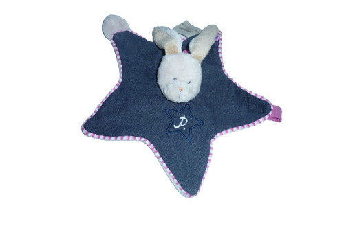 Doudou lapin plat bleu