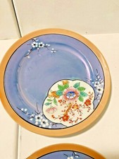 Takito Blue Lusterware Dessert Plate Set of 4 7.5" Cherry or Plum branches Japan