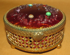 Teyssier de Limoges Art Enamel Jewelry Box Gold Brass