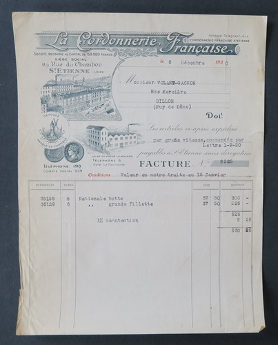 Facture 1920 cordonnerie - facture, la