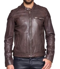 Blouson de motard marron