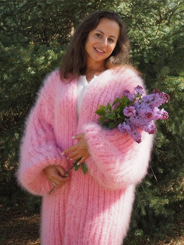 Pink mohair fuzzy coat thick - mohair,