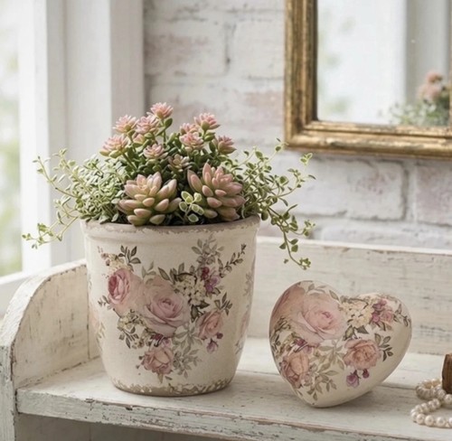 Lot shabby chic pot - pot, fleurs