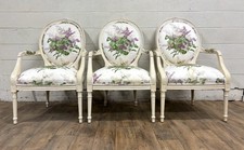 Vintage Century French Louis XVI Fauteuil Chairs with Lilac Floral Upholstery