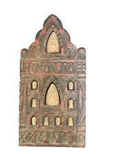 Panneau mural en Bois Sculpté  boudha terre cuite  indou inde croyance religion